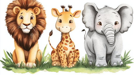 Safari Animals Watercolor design file showing detailed lion, giraffe and elephant pattern