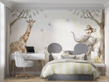 Kids safari wallpaper transforming a toddler's bedroom into an adventure space
