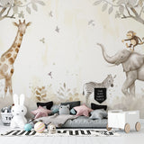 Neutral tone safari mural adding charm to a modern family room