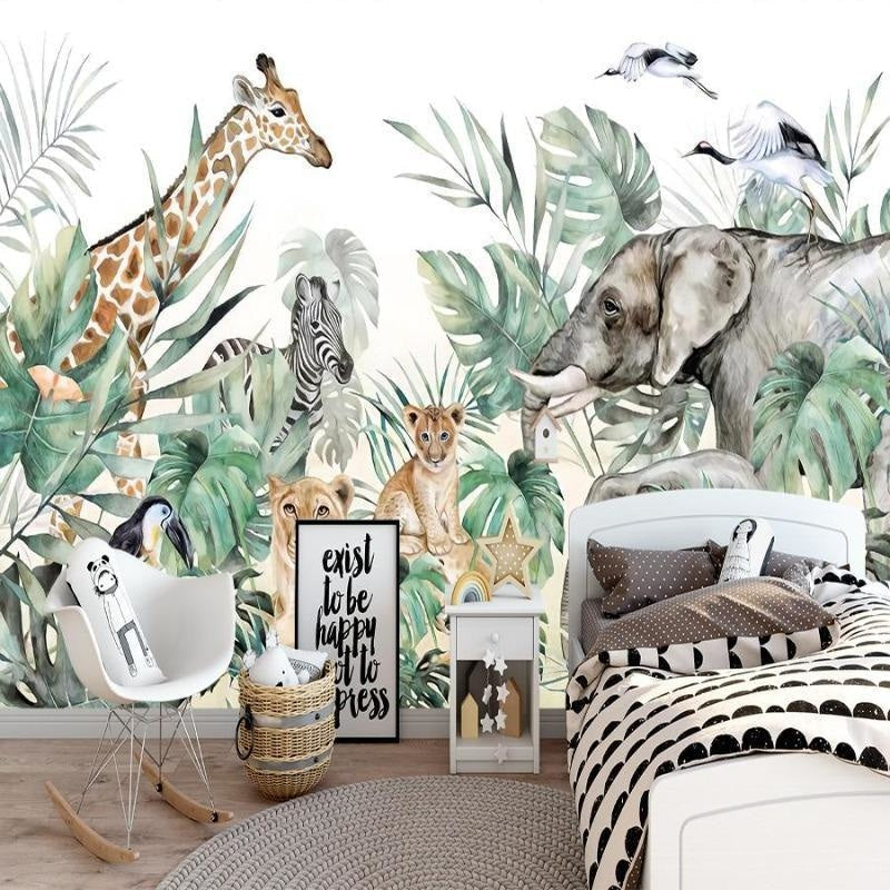 Safari Animals Wallpaper transforming a toddler's bedroom with pastel accents