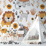 Lion Wallpaper featuring sweet lions and sunflowers in modern playroom setting