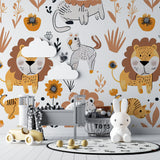 Nordic Lion Wallpaper displayed in Scandinavian style children's bedroom