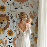 Lion and Sunflower Wallpaper creating magic in modern baby room