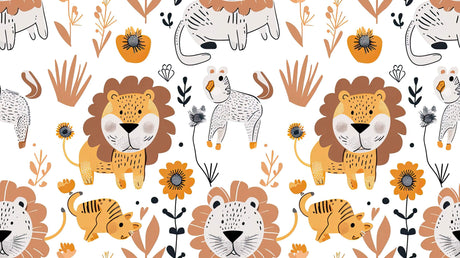 Safari Lion Wallpaper design file showing full pattern with golden lions and white background