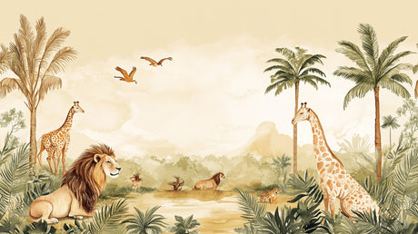 Safari wallpaper design file showing detailed African animals and palm trees pattern