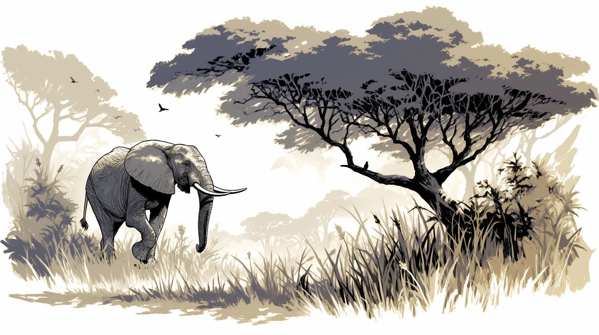 African elephant savanna wallpaper design file showing detailed wildlife scene and natural textures