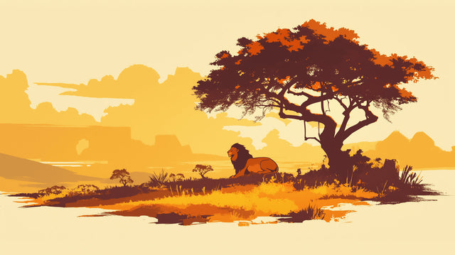 Safari lion wallpaper mural creating a cozy atmosphere in a modern living room with warm lighting