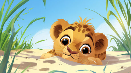 Baby lion cub design file featuring detailed savanna grass and warm honey-gold tones