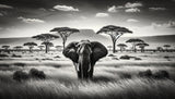 Safari elephant wallpaper design file showing detailed monochrome pattern with majestic elephant and acacia trees