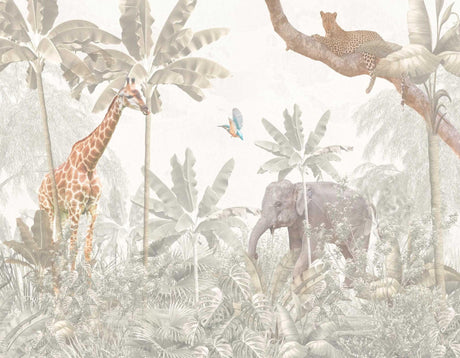 Safari wallpaper design file showing detailed beige jungle scene with giraffe and elephant