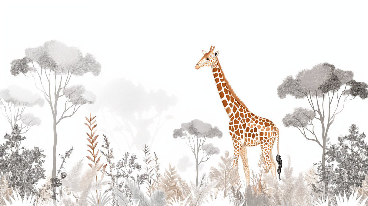 Giraffe Safari Wallpaper design file showing detailed pattern and misty savanna landscape