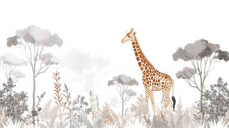 Giraffe Safari Wallpaper design file showing detailed pattern and misty savanna landscape