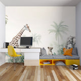 Giraffe wall mural bringing safari vibes to modern living room
