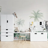 Safari themed wallpaper transforming child's bedroom with peaceful giraffe design