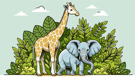 Safari animals design file showing detailed giraffe and elephant illustration on mint green background
