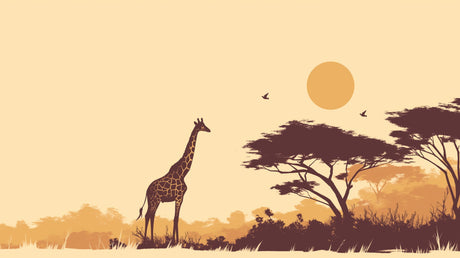 African safari wallpaper design file showing detailed giraffe silhouette against orange sunset sky