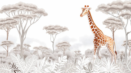 Giraffe Safari Wallpaper design file showing detailed pattern and misty acacia trees background