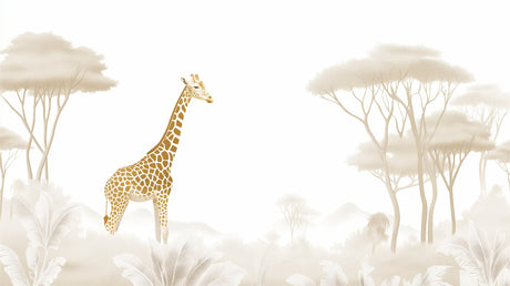 Golden Giraffe Safari Wallpaper design file showing intricate details and misty savanna backdrop