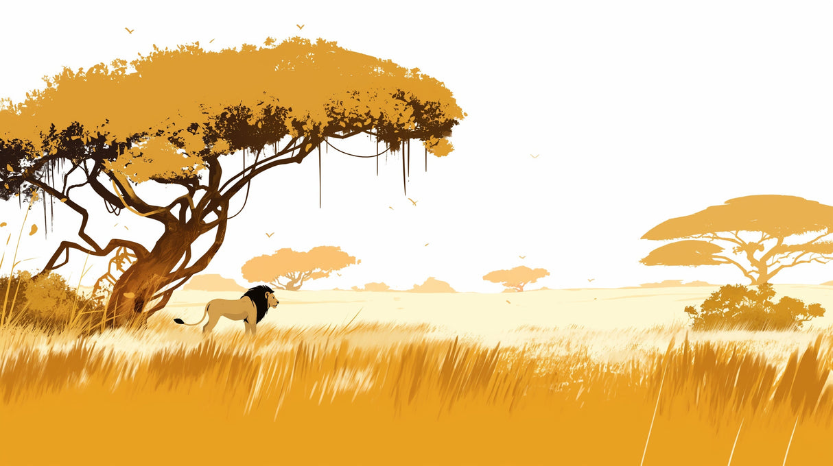 Lion Safari Wallpaper design file showing detailed savanna scene with majestic lion and acacia tree