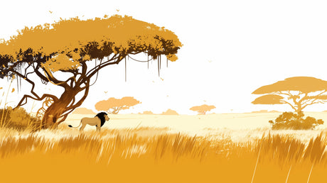 Lion Safari Wallpaper design file showing detailed savanna scene with majestic lion and acacia tree