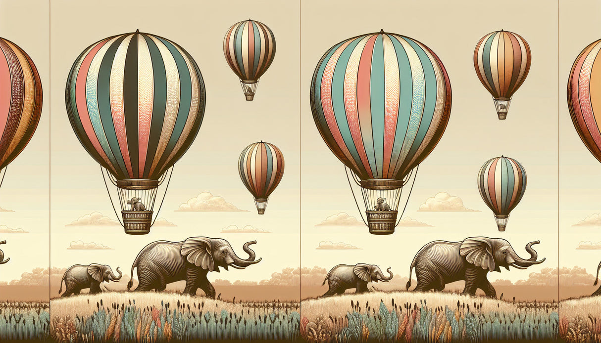 Safari wallpaper design file showing detailed hot air balloons and elephants pattern