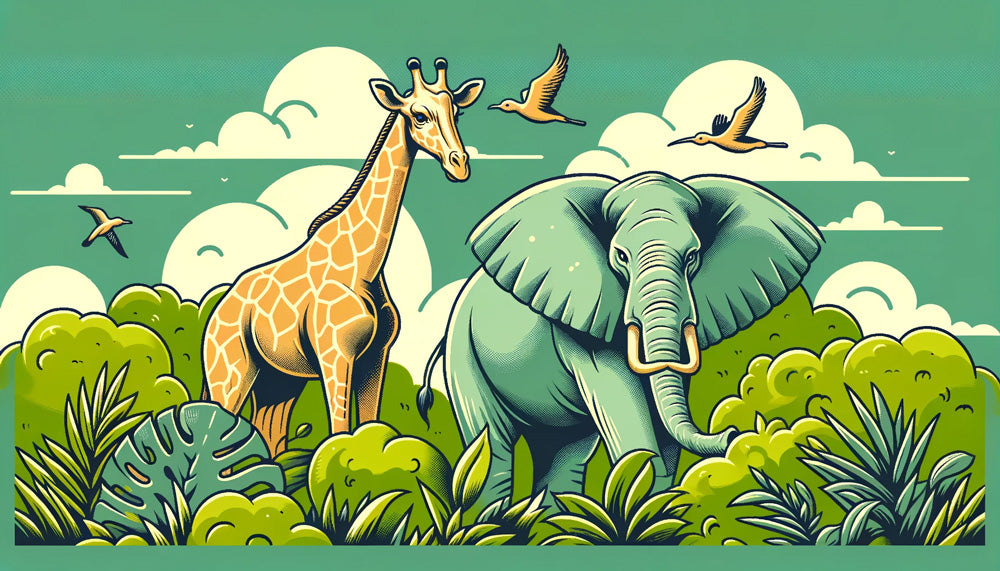 Safari animals wallpaper design file showing full illustrated jungle pattern with wildlife and tropical foliage