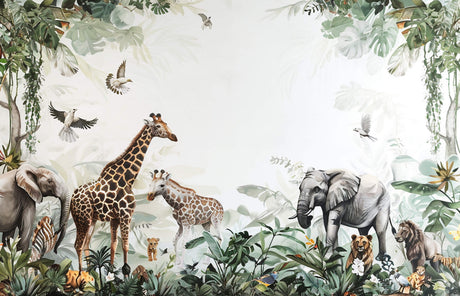 Safari animals and monstera leaves design file showing intricate wildlife pattern details