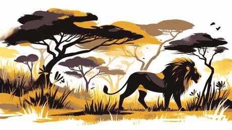 Lion King of Savanna design file showing detailed African wildlife pattern with majestic lion and acacia trees