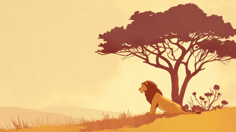 Safari wallpaper mural featuring lion in modern living room with natural light
