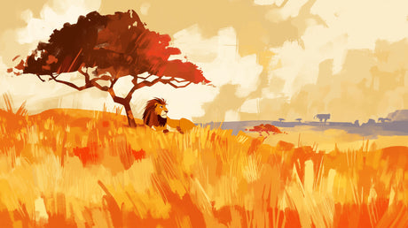African lion wallpaper bringing safari vibes to cozy bedroom setting