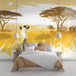 Safari Mural Wallpaper showing meerkat scene in modern living room, warm golden tones complement contemporary furniture
