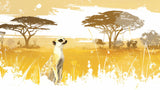 Meerkat Safari design file featuring detailed savanna landscape with golden sky and acacia trees