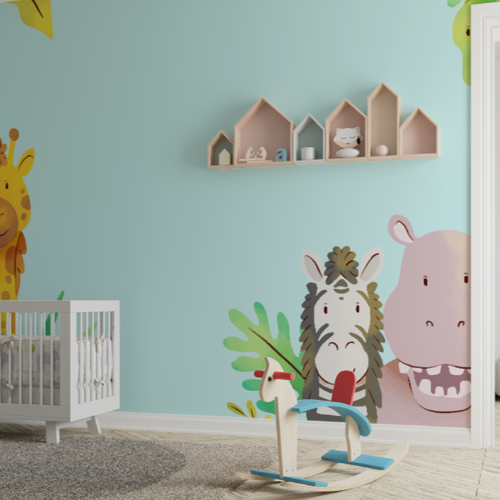 Safari nursery wallpaper bringing warmth to a modern nursery with soft ...