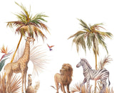 Safari animals watercolor wallpaper design file showing detailed African wildlife and palm trees pattern