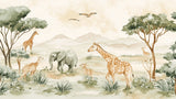 Safari animals wallpaper design file showing full watercolor pattern with elephants, giraffes and gazelles