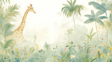 Safari Giraffe Wallpaper design file showing detailed watercolor artwork and tropical elements