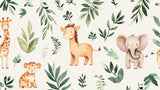 Watercolor safari animals and leaves pattern design file showing full mural detail