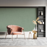 Sage green minimalist wallpaper in dining room with modern furniture