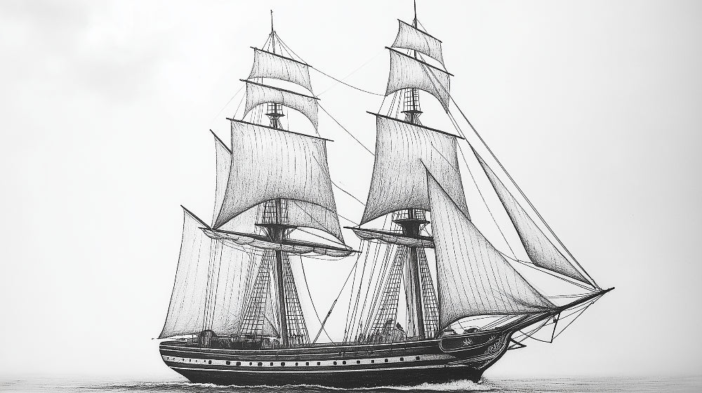 Black and white nautical ship wallpaper design file showing detailed sketch pattern