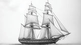 Black and white nautical ship wallpaper design file showing detailed sketch pattern