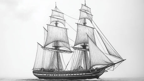 Black and white nautical ship wallpaper design file showing detailed sketch pattern