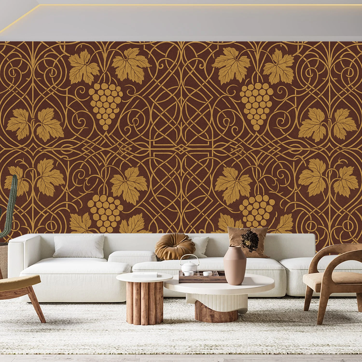 William Morris Geometric Mural Wallpaper  Nouveau Grape Vine Symmetry - Wallpaper application example