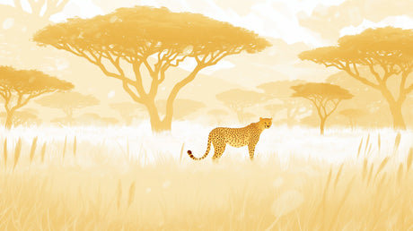 Cheetah and golden acacia trees design file showing intricate savanna landscape pattern