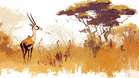 Savanna wallpaper design file showing detailed gazelle and golden grasslands pattern
