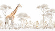 Safari wallpaper mural with giraffe in a modern nursery, showing warm golden tones that create a peaceful atmosphere