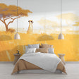 African savanna wallpaper with meerkat design shown in a bright modern living room with natural light