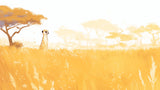 Meerkat in golden grasslands design file showing detailed African savanna pattern and warm sunset colors