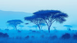 African savanna trees design file showing detailed misty blue landscape pattern