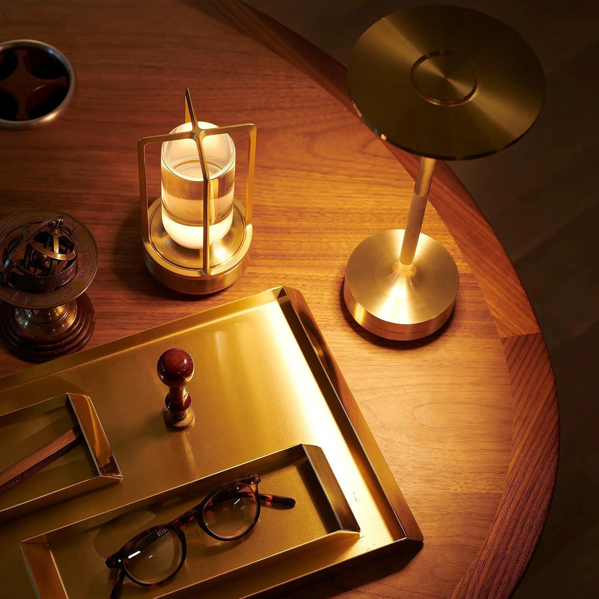 Modern Glass Lantern  Brass Frame with Touch Control - Detailed view
