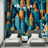 Giant robot mural wallpaper in minimalist living room